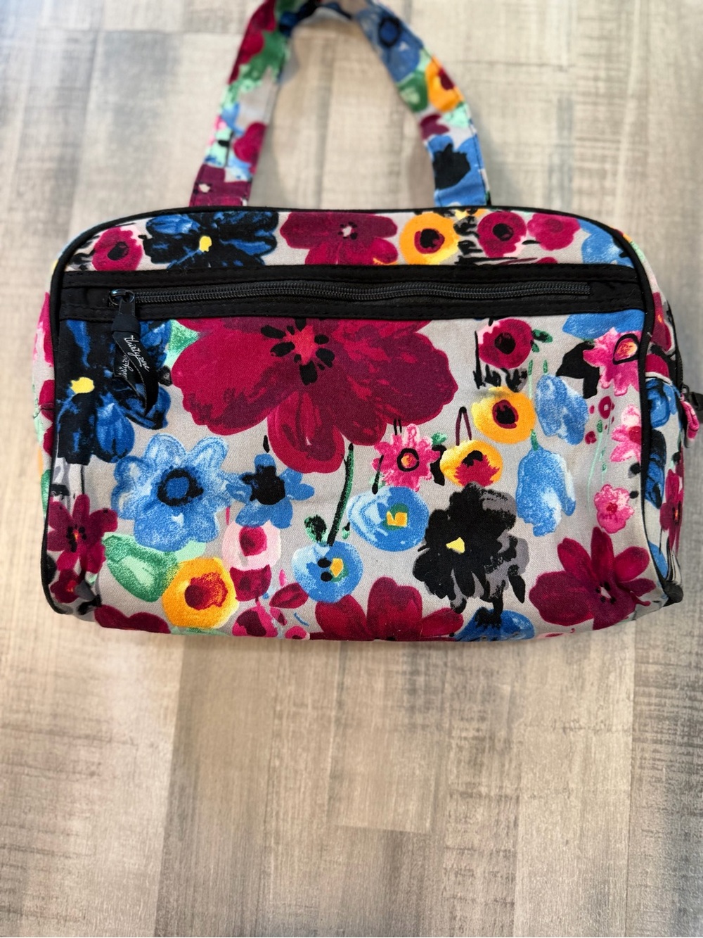 Thirty-One Floral Makeup Bag & Matching Wallet Wristlet Set Gray Pink Blue - Picture 4 of 12